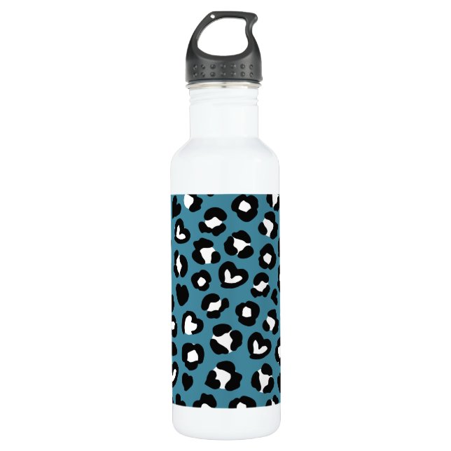 Tierdrucke, Blauer Leopard, Geparden, Herz Edelstahlflasche (Vorderseite)