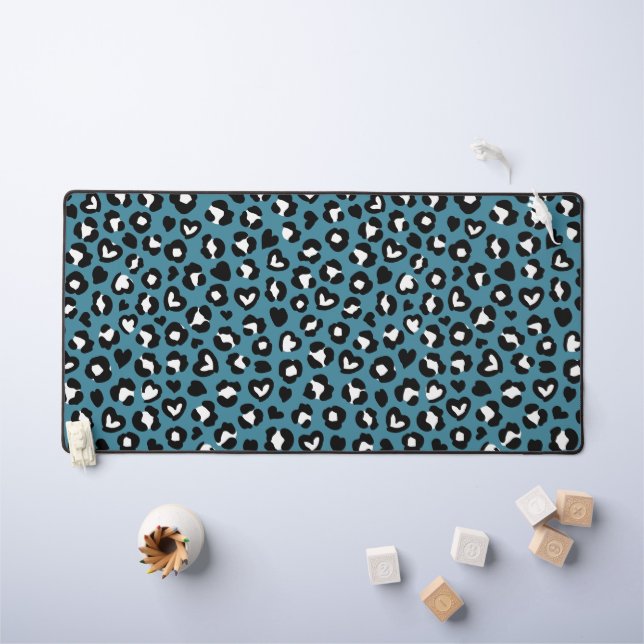 Tierdrucke, Blauer Leopard, Geparden, Herz Schreibtischunterlage (Kindertisch)