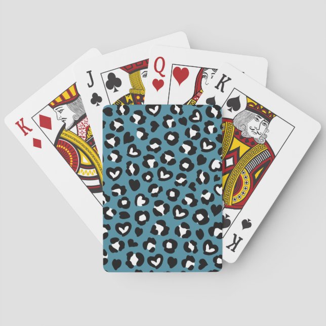 Tierdrucke, Blauer Leopard, Geparden, Herz Spielkarten (Rückseite)