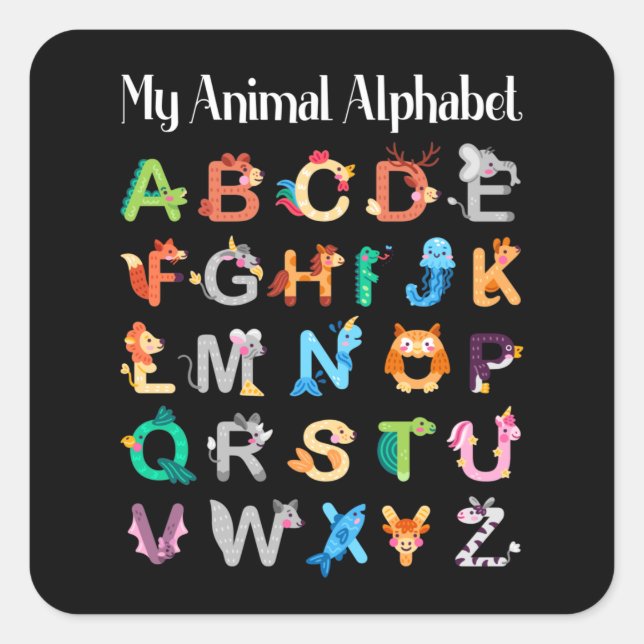 Tiere Alphabet Lernen ABC Tiere Quadratischer Aufkleber (Vorderseite)