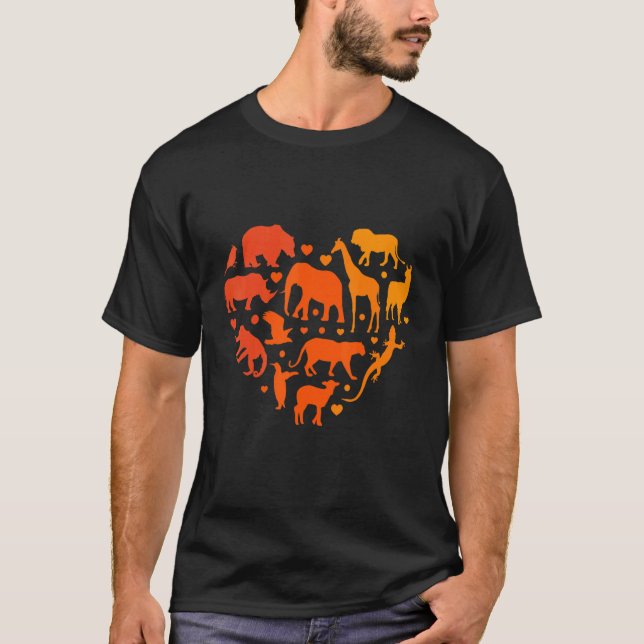 Tiere als Herz T-Shirt (Vorderseite)