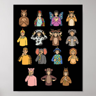 Tiere ASL Hand Gesture Deaf Hörverlust Awarene Poster