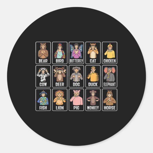 Tiere ASL Hand Gesture Tiere Gehörverlust Runder Aufkleber (Vorderseite)