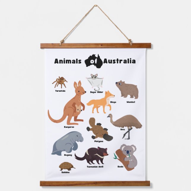 Tiere aus Australien Aussie Wildlife Wandteppich Mit Holzrahmen (Vorderseite)