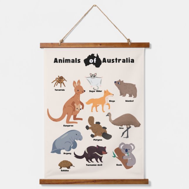 Tiere aus Australien Aussie Wildlife Wandteppich Mit Holzrahmen (Vorderseite)