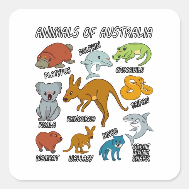 Tiere aus Australien Quadratischer Aufkleber (Vorderseite)