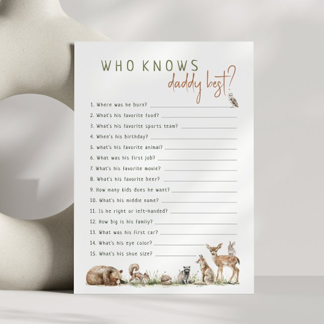 Tiere aus Woodland, die Daddy Best Game Card kenne Einladung (Von Creator hochgeladen)