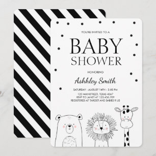 Tiere Baby Dusche laden Zoo Safari Black Modern ei Einladung