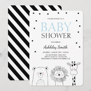 Tiere Baby Dusche laden Zoo Safari Blue Modern ein Einladung