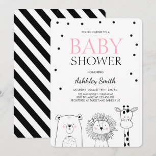 Tiere Baby Dusche laden Zoo Safari Pink Moderne Einladung