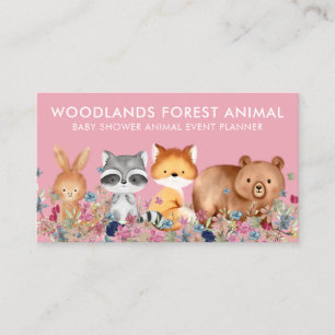 Tiere Babybär Fuchs Waschbär Kaninchen rosa Visitenkarte
