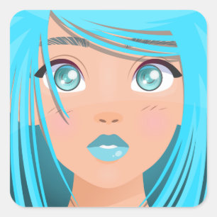 TIERE CARTOON GIRL QUADRATISCHER AUFKLEBER