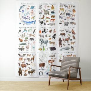 Tiere der Welt   Bildungsunterricht Wandteppich