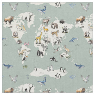 Tiere der Welt-Nursery-Karte - Minze  Stoff