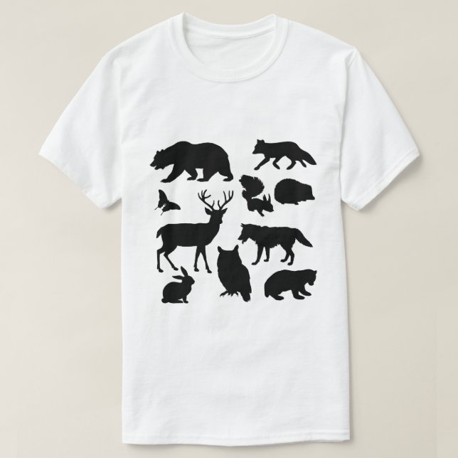 Tiere des Waldes, wild lebende Tiere T-Shirt (Design vorne)