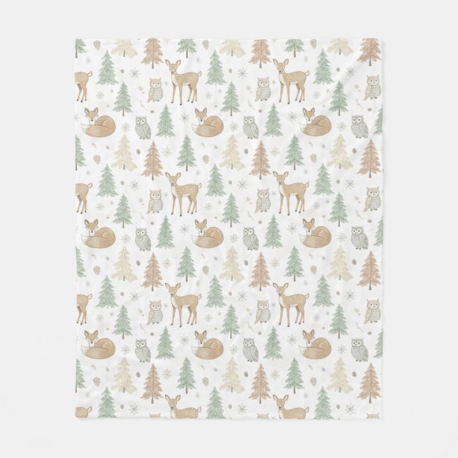 Tiere des Winterwaldes nahtloses Muster Fleecedecke (Vorderseite)