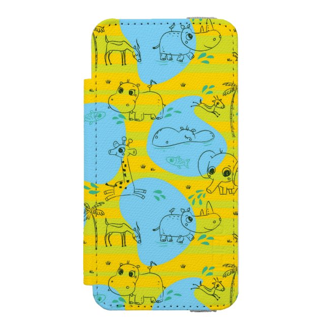 Tiere, die Babymusterhintergrund spielen Incipio iPhone Geldbeutel-Hülle (Folio Vorderseite)