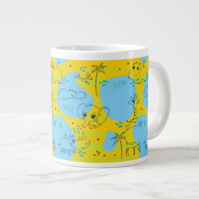 Tiere, die Babymusterhintergrund spielen Jumbo-Tasse (Vorderseite Rechts)