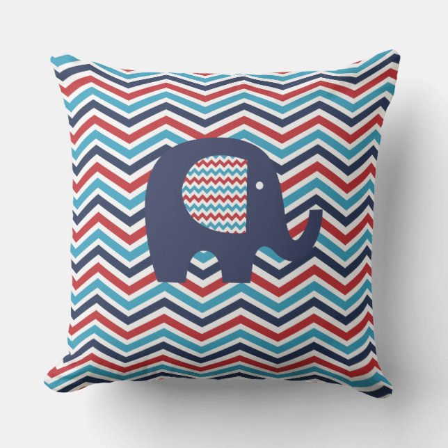 Tiere Elephant Red Blue Zickzack Stripe Kissen Für Draußen (Vorderseite)