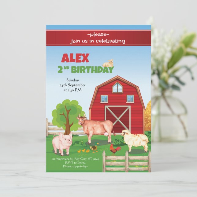 Tiere Farm Birthday Einladung Barnyard Geburtstag (Stehend Vorderseite)
