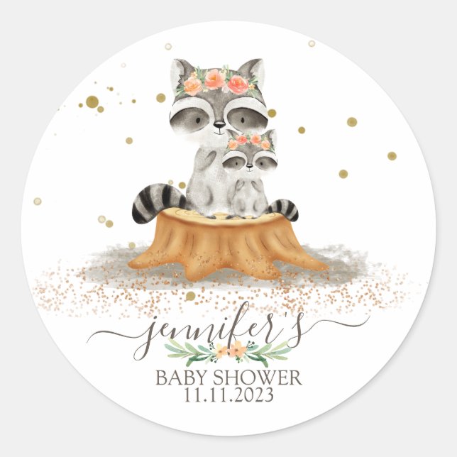 Tiere Fur Raccoon Familie Gefallen Runder Aufkleber (Vorderseite)