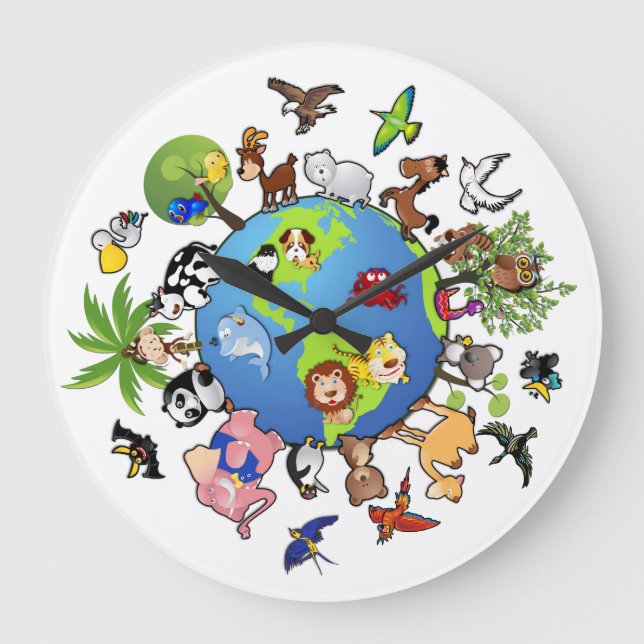 Tiere für Weltfrieden - runde Uhr (Vorderseite)