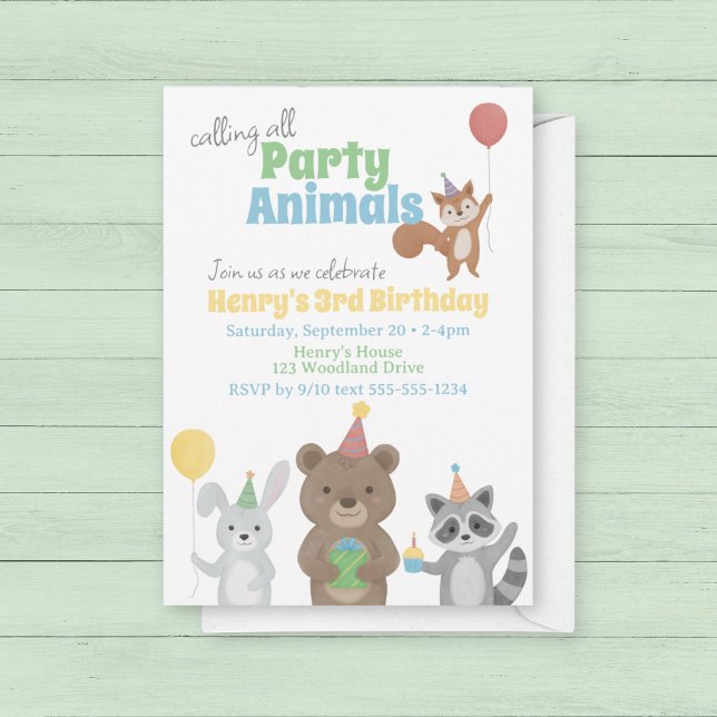 Tiere Geburtstagsfeier Einladung (Forest Friends Birthday Party Invitation. Calling all party animals!)