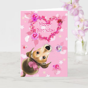 Tiere Geburtstagskarte Kleiner Hund mit rosa Schle Karte