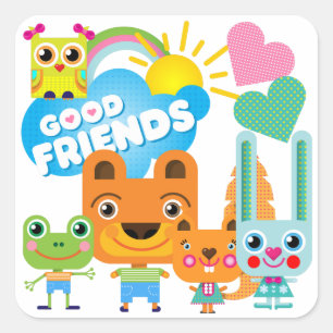 Tiere Gute Freunde Quadratischer Aufkleber