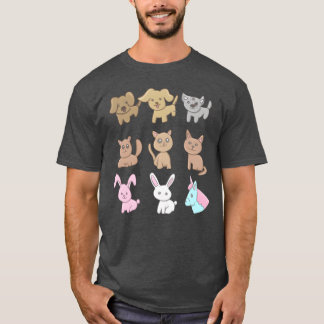 Tiere Icons Süße Hunde Katzen Tierliebe Familie T-Shirt