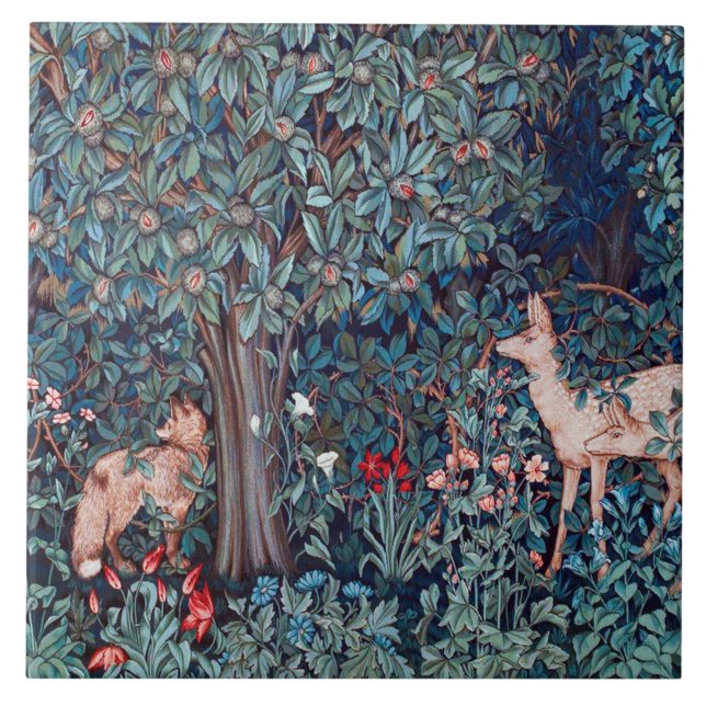 Tiere im Wald, William Morris Fliese (Vorderseite)