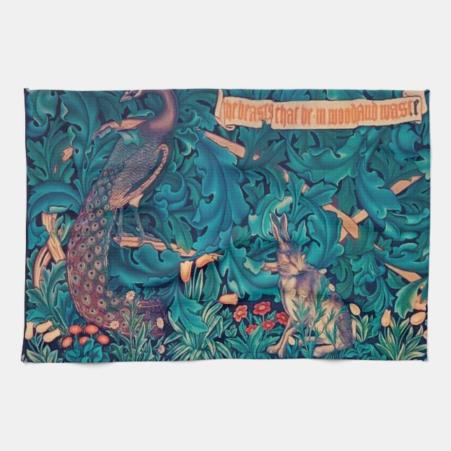 Tiere im Wald, William Morris Geschirrtuch (Horizontal)