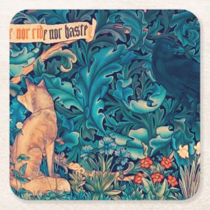Tiere im Wald, William Morris Square Paper Rechteckiger Pappuntersetzer
