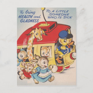 Tiere im Zoo der 1950er Jahre gute Besserung Postkarte