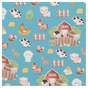Tiere in Aqua Blue Stoff