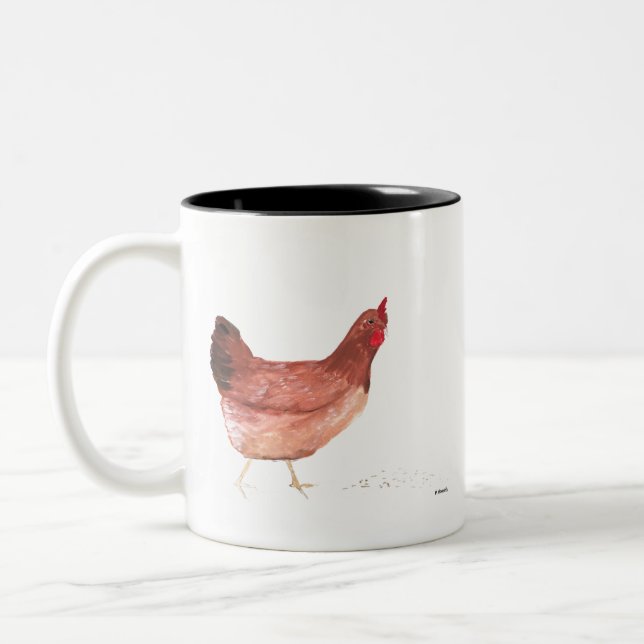 Tiere in Aquarellhühnern Vintag Zweifarbige Tasse (Links)