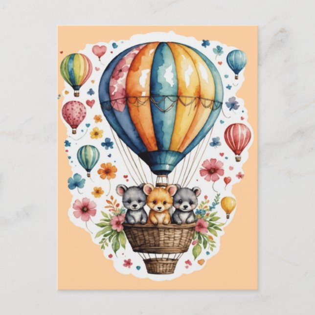 Tiere in einem Baloon Postkarte (Vorderseite)
