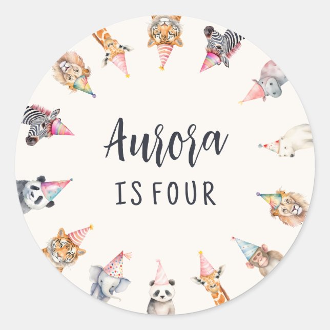 Tiere in Party Hats Themed Party Stickers (Vorderseite)