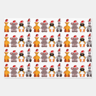 TIERE IN Weihnachtsmannmütze GIFT WRAPPING SET VON Geschenkpapier Set