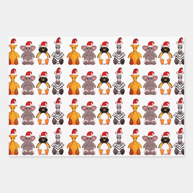 TIERE IN Weihnachtsmannmütze GIFT WRAPPING SET VON Geschenkpapier Set (Vorderseite)