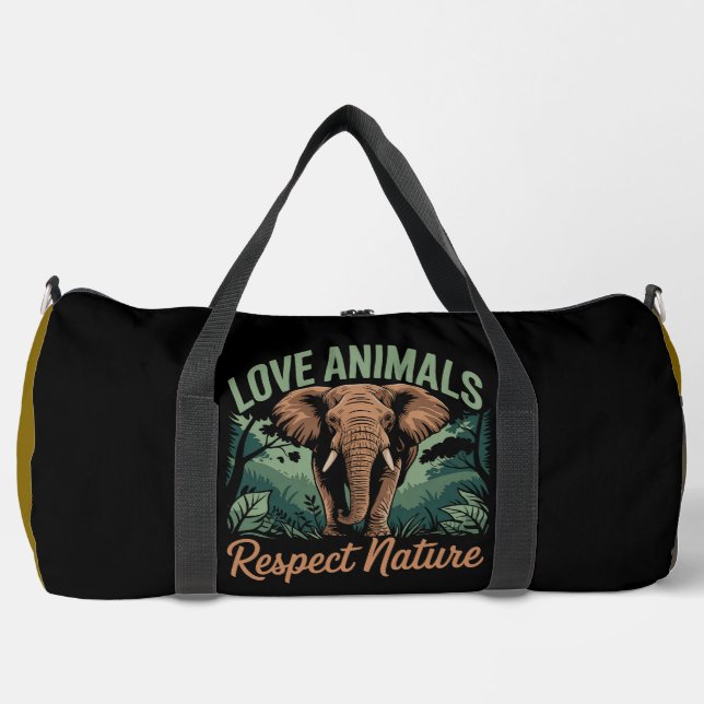 Tiere lieben Natur respektieren Elefant Duffle Bag (Vorderseite)