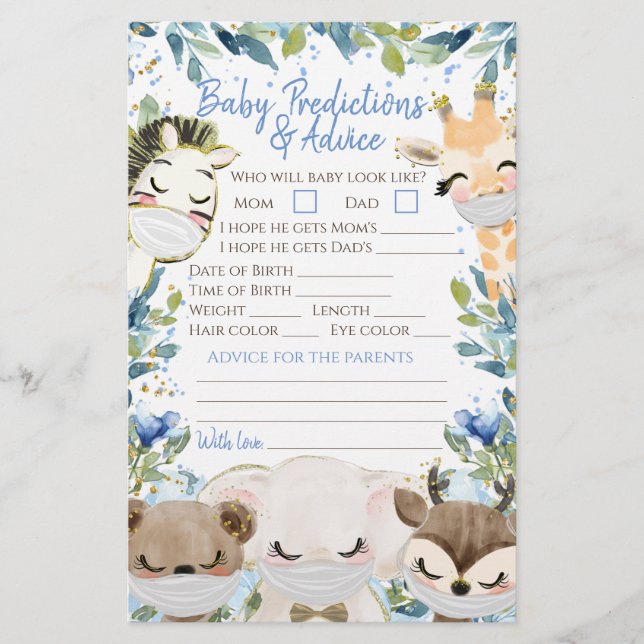 Tiere Maske Covid Boy Baby Dusche Doppelspiel Flyer (Vorne)