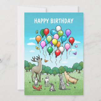 Tiere mit farbenfrohen Luftballons Geburtstag Karte