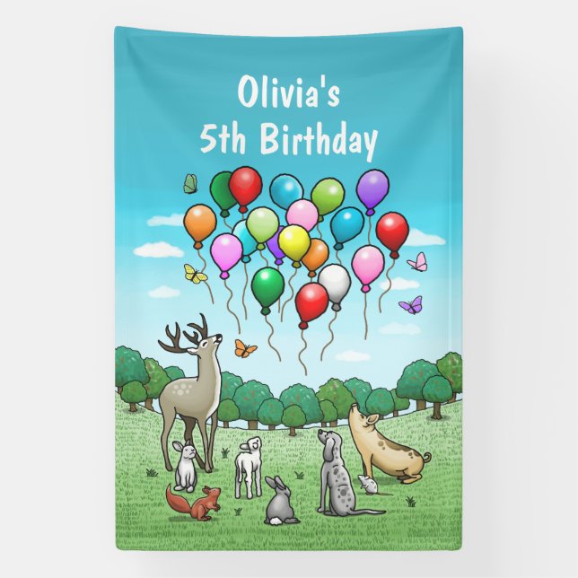 Tiere mit Luftballons Banner (Vertikal)