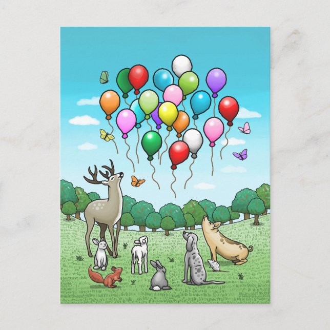 Tiere mit Luftballons Postkarte (Vorderseite)