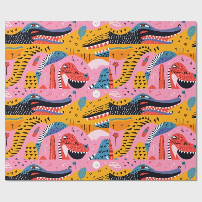 Tiere mit Mustern mit Doodles Wrapping Paper Geschenkpapier (Flach)