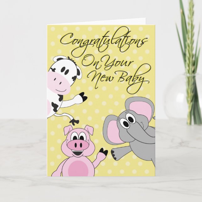 Tiere - Neue Baby-Grußkarte Karte (Vorderseite)