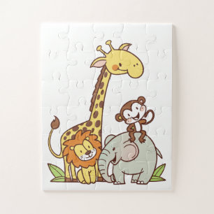 Tiere niedlicher Cartoon - Giraffe, Löwe und Affe