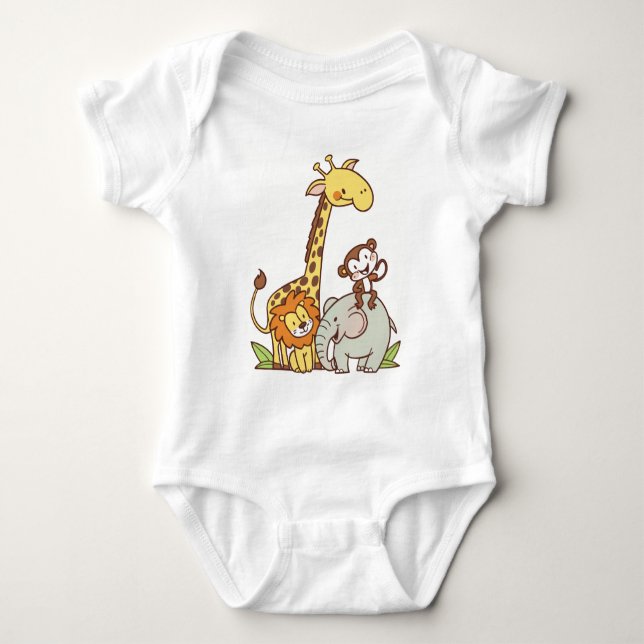 Tiere niedlicher Cartoon - Giraffe, Löwe und Affe Baby Strampler (Vorderseite)