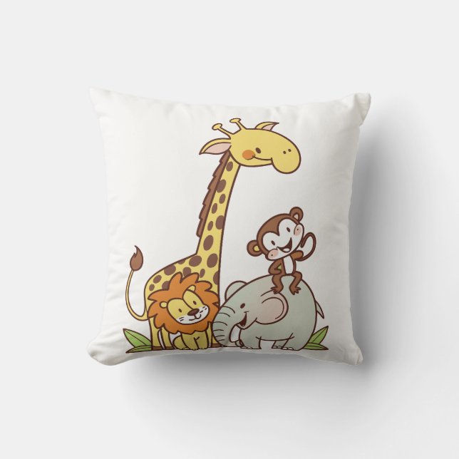 Tiere niedlicher Cartoon - Giraffe, Löwe und Affe Kissen (Vorderseite)